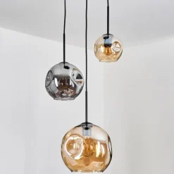 hofstein Ripoll Suspension, Boule lumineuse, Suspension Ambre, Fumé, 3 lumières