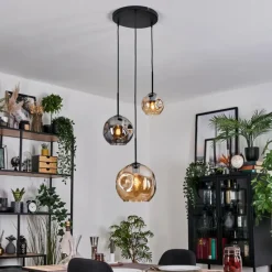 hofstein Ripoll Suspension, Boule lumineuse, Suspension Ambre, Fumé, 3 lumières