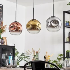 Lampes Dorées-hofstein Ripoll Suspension, Boule lumineuse, Suspension Or, Clair, Cuivré, Fumé, 3 lumières