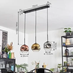 Lampes Dorées-hofstein Ripoll Suspension, Boule lumineuse, Suspension Or, Clair, Cuivré, Fumé, 3 lumières