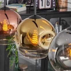 Lampes Dorées-hofstein Ripoll Suspension, Boule lumineuse, Suspension Or, Clair, Cuivré, Fumé, 3 lumières