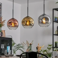 Lampes Dorées-hofstein Ripoll Suspension, Boule lumineuse, Suspension Or, Clair, Cuivré, Fumé, 3 lumières