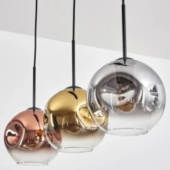 Lampes Dorées-hofstein Ripoll Suspension, Boule lumineuse, Suspension Or, Clair, Cuivré, Fumé, 3 lumières