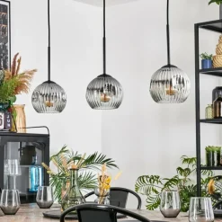 hofstein Ripoll Suspension, Boule lumineuse, Suspension Chrome, Clair, Fumé, 3 lumières