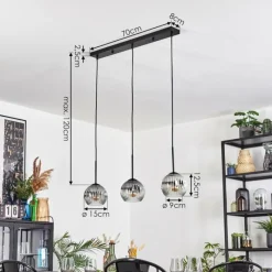 hofstein Ripoll Suspension, Boule lumineuse, Suspension Chrome, Clair, Fumé, 3 lumières