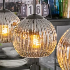 hofstein Ripoll Suspension, Boule lumineuse, Suspension Chrome, Clair, Fumé, 3 lumières