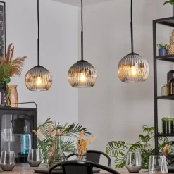 hofstein Ripoll Suspension, Boule lumineuse, Suspension Chrome, Clair, Fumé, 3 lumières