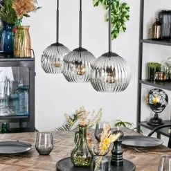 hofstein Ripoll Suspension, Boule lumineuse, Suspension Chrome, Clair, Fumé, 3 lumières