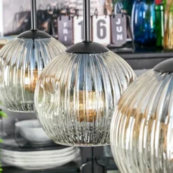 Lampes À Boules-hofstein Ripoll Suspension, Boule lumineuse, Suspension Ambre, Clair, 3 lumières