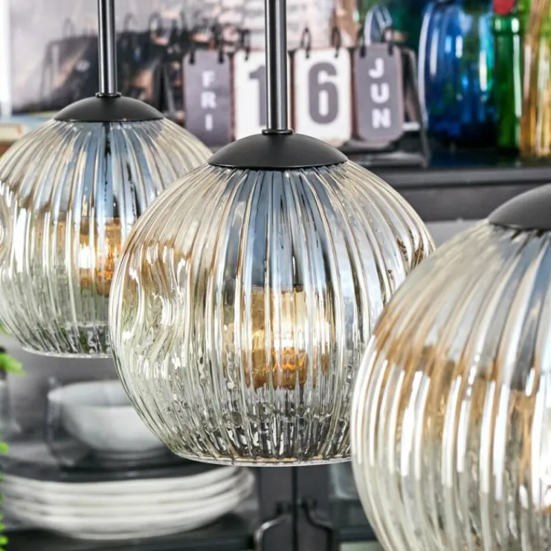 Lampes À Boules-hofstein Ripoll Suspension, Boule lumineuse, Suspension Ambre, Clair, 3 lumières