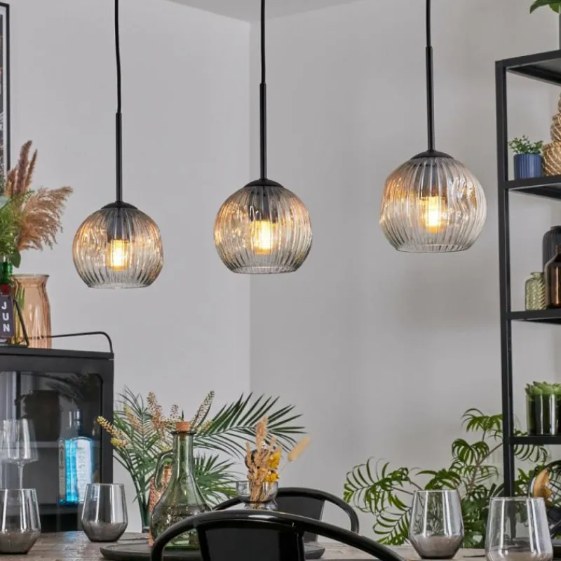 Lampes À Boules-hofstein Ripoll Suspension, Boule lumineuse, Suspension Ambre, Clair, 3 lumières