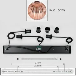 hofstein Ripoll Suspension, Boule lumineuse, Suspension Cuivré, 3 lumières