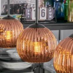 hofstein Ripoll Suspension, Boule lumineuse, Suspension Cuivré, 3 lumières