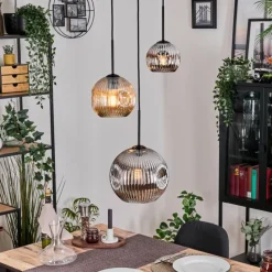 Suspension Verre Fumé-hofstein Ripoll Suspension, Boule lumineuse, Suspension, Suspension grappe Ambre, Chrome, Fumé, 3 lumières