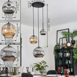 Suspension Verre Fumé-hofstein Ripoll Suspension, Boule lumineuse, Suspension, Suspension grappe Ambre, Chrome, Fumé, 3 lumières