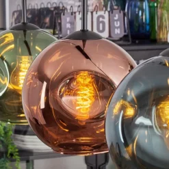 hofstein Ripoll Suspension, Boule lumineuse, Suspension Bleu, Vert, Cuivré, 3 lumières