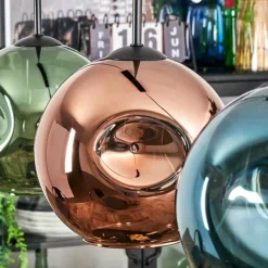 hofstein Ripoll Suspension, Boule lumineuse, Suspension Bleu, Vert, Cuivré, 3 lumières