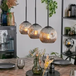 Suspension Verre Fumé-hofstein Ripoll Suspension, Boule lumineuse, Suspension Chrome, Fumé, 3 lumières