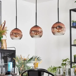 hofstein Ripoll Suspension, Boule lumineuse, Suspension Clair, Cuivré, 3 lumières