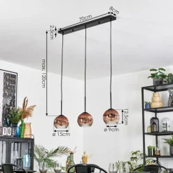 hofstein Ripoll Suspension, Boule lumineuse, Suspension Clair, Cuivré, 3 lumières