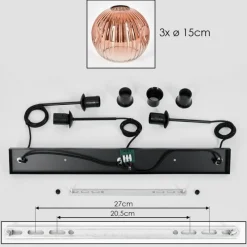hofstein Ripoll Suspension, Boule lumineuse, Suspension Clair, Cuivré, 3 lumières
