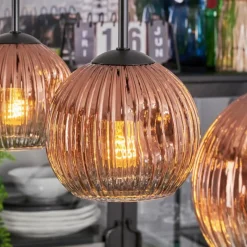 hofstein Ripoll Suspension, Boule lumineuse, Suspension Clair, Cuivré, 3 lumières