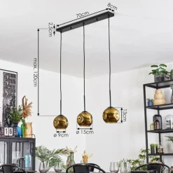 hofstein Ripoll Suspension, Boule lumineuse, Suspension Or, 3 lumières