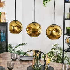 hofstein Ripoll Suspension, Boule lumineuse, Suspension Or, 3 lumières