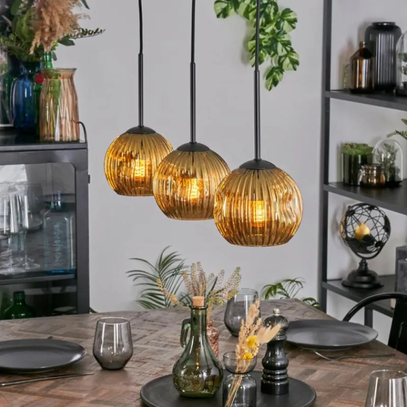 Lampes Dorées-hofstein Ripoll Suspension, Boule lumineuse, Suspension Or, 3 lumières