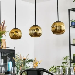 Lampes Dorées-hofstein Ripoll Suspension, Boule lumineuse, Suspension Or, 3 lumières