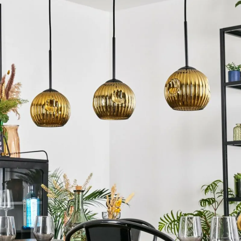 Lampes Dorées-hofstein Ripoll Suspension, Boule lumineuse, Suspension Or, 3 lumières