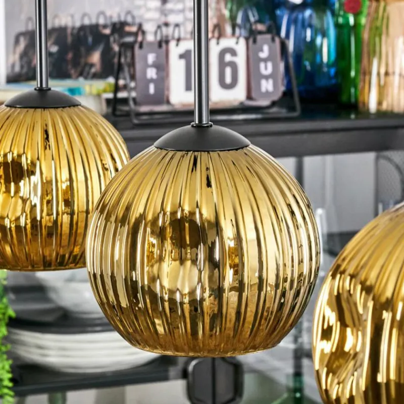 Lampes Dorées-hofstein Ripoll Suspension, Boule lumineuse, Suspension Or, 3 lumières