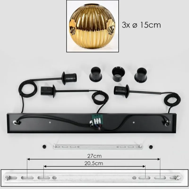 Lampes Dorées-hofstein Ripoll Suspension, Boule lumineuse, Suspension Or, 3 lumières