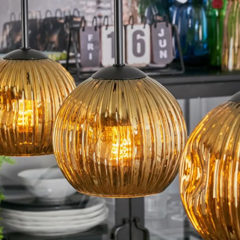 Lampes Dorées-hofstein Ripoll Suspension, Boule lumineuse, Suspension Or, 3 lumières