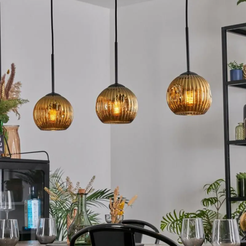 Lampes Dorées-hofstein Ripoll Suspension, Boule lumineuse, Suspension Or, 3 lumières