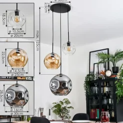 hofstein Ripoll Suspension, Boule lumineuse, Suspension, Suspension grappe Ambre, Clair, Fumé, 3 lumières