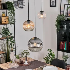 hofstein Ripoll Suspension, Boule lumineuse, Suspension, Suspension grappe Ambre, Clair, Fumé, 3 lumières