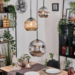 hofstein Ripoll Suspension, Boule lumineuse, Suspension, Suspension grappe Ambre, Chrome, Fumé, 3 lumières