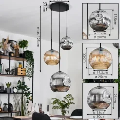 hofstein Ripoll Suspension, Boule lumineuse, Suspension, Suspension grappe Ambre, Chrome, Fumé, 3 lumières