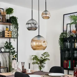 hofstein Ripoll Suspension, Boule lumineuse, Suspension, Suspension grappe Ambre, Chrome, Fumé, 3 lumières