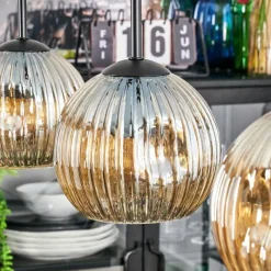hofstein Ripoll Suspension, Boule lumineuse, Suspension Ambre, 3 lumières