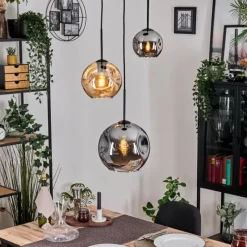 hofstein Ripoll Suspension, Boule lumineuse, Suspension, Suspension grappe Ambre, Fumé, 3 lumières