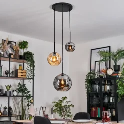 hofstein Ripoll Suspension, Boule lumineuse, Suspension, Suspension grappe Ambre, Fumé, 3 lumières