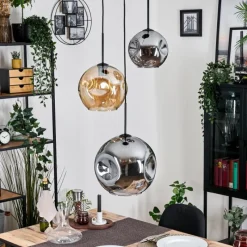 hofstein Ripoll Suspension, Boule lumineuse, Suspension, Suspension grappe Ambre, Fumé, 3 lumières