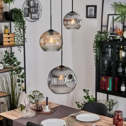 hofstein Ripoll Suspension, Boule lumineuse, Suspension, Suspension grappe Ambre, Clair, Fumé, 3 lumières