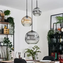 hofstein Ripoll Suspension, Boule lumineuse, Suspension, Suspension grappe Ambre, Clair, Fumé, 3 lumières