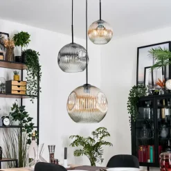hofstein Ripoll Suspension, Boule lumineuse, Suspension, Suspension grappe Ambre, Clair, Fumé, 3 lumières