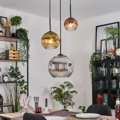 Lampes Dorées-hofstein Ripoll Suspension, Boule lumineuse, Suspension, Suspension grappe Chrome, Or, Clair, Cuivré, Fumé, 3 lumières