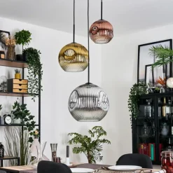 Lampes Dorées-hofstein Ripoll Suspension, Boule lumineuse, Suspension, Suspension grappe Chrome, Or, Clair, Cuivré, Fumé, 3 lumières