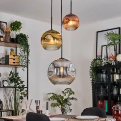 Lampes Dorées-hofstein Ripoll Suspension, Boule lumineuse, Suspension, Suspension grappe Chrome, Or, Clair, Cuivré, Fumé, 3 lumières